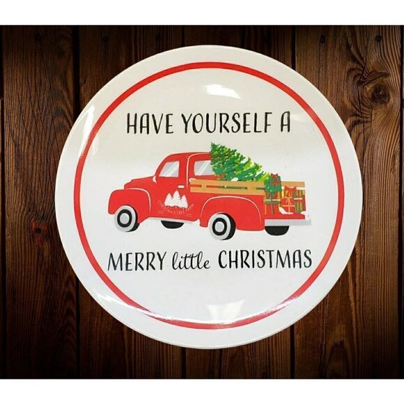 NEW Royal Norfolk Ceramic Plate Christmas Tree Red Truck Microwave & Washer Safe - Picture 1 of 6